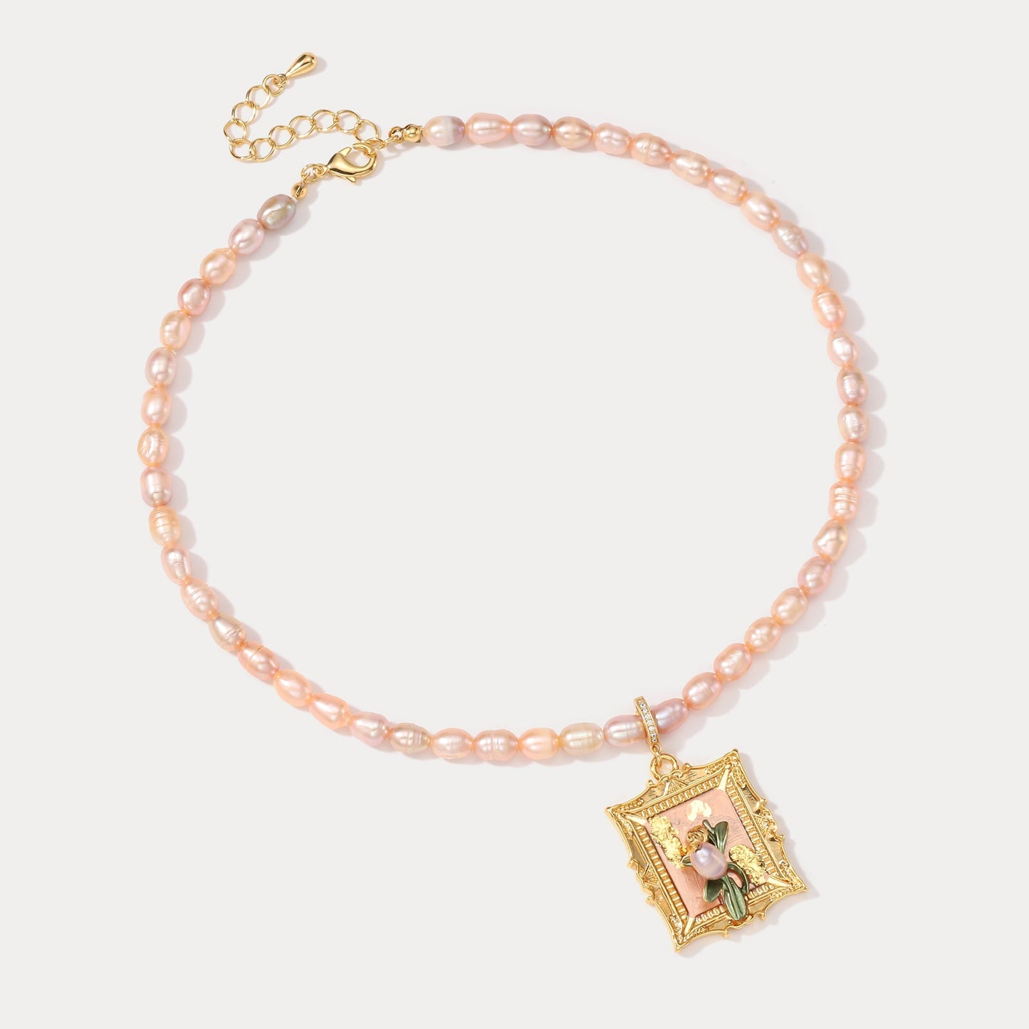 Antique Tulip Oil Painting Necklace