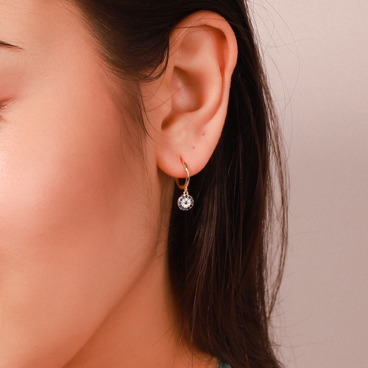 Sapphire Diamond Round Drop Hoops Earrings