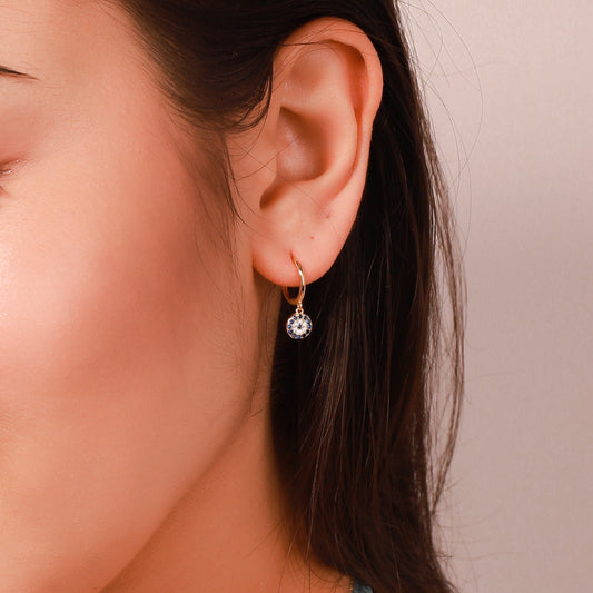 Sapphire Diamond Round Drop Hoops Earrings