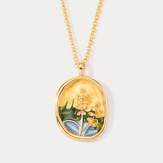 Country Cornfield Oil Painting Necklace