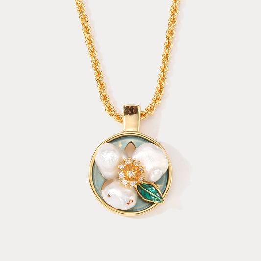 Flower Pearl Oil Painting Necklace