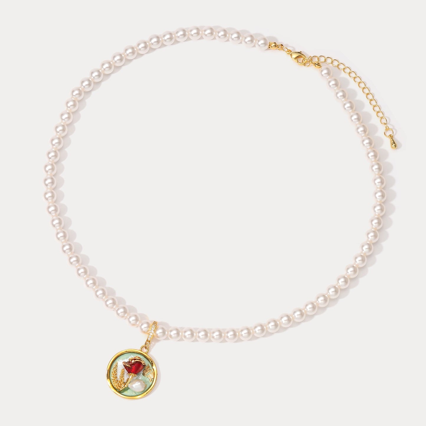 Rose Pendant Oil Painting Necklace