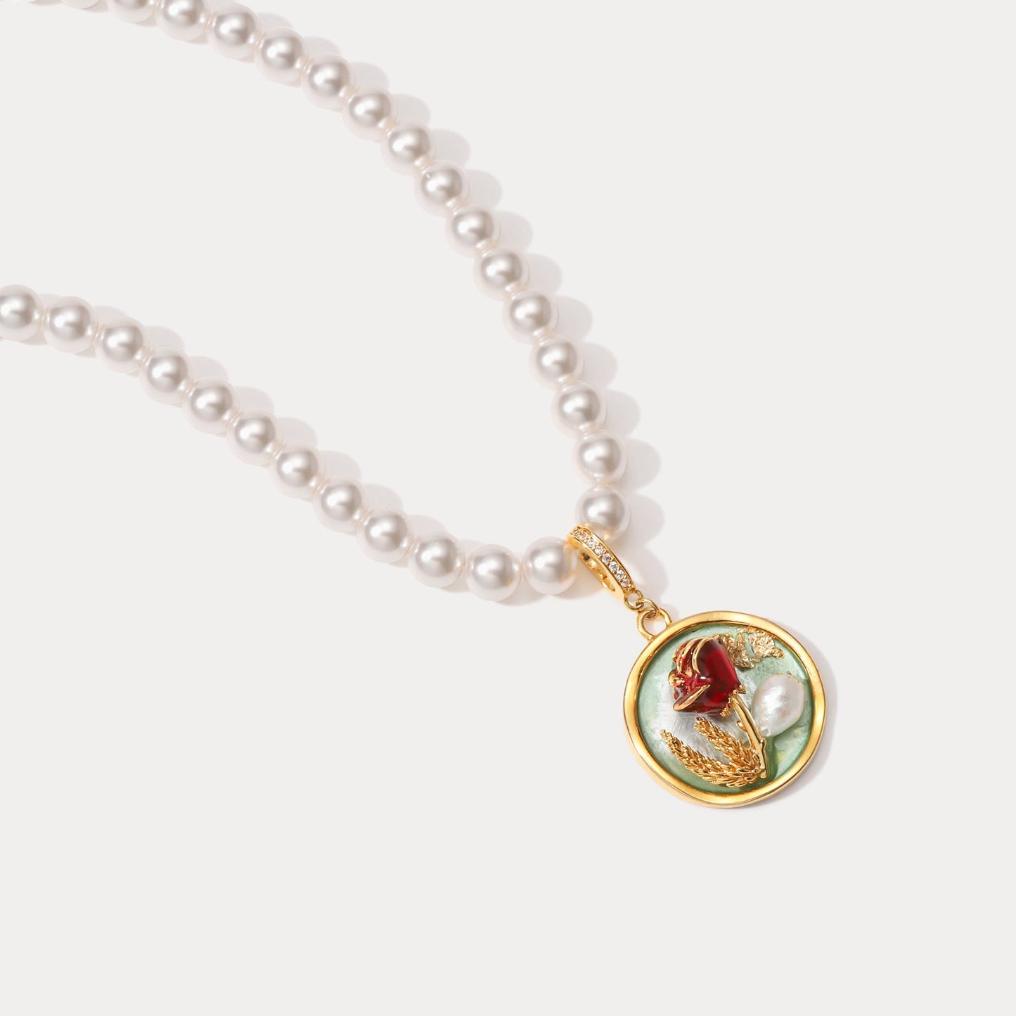 Rose Pendant Oil Painting Necklace