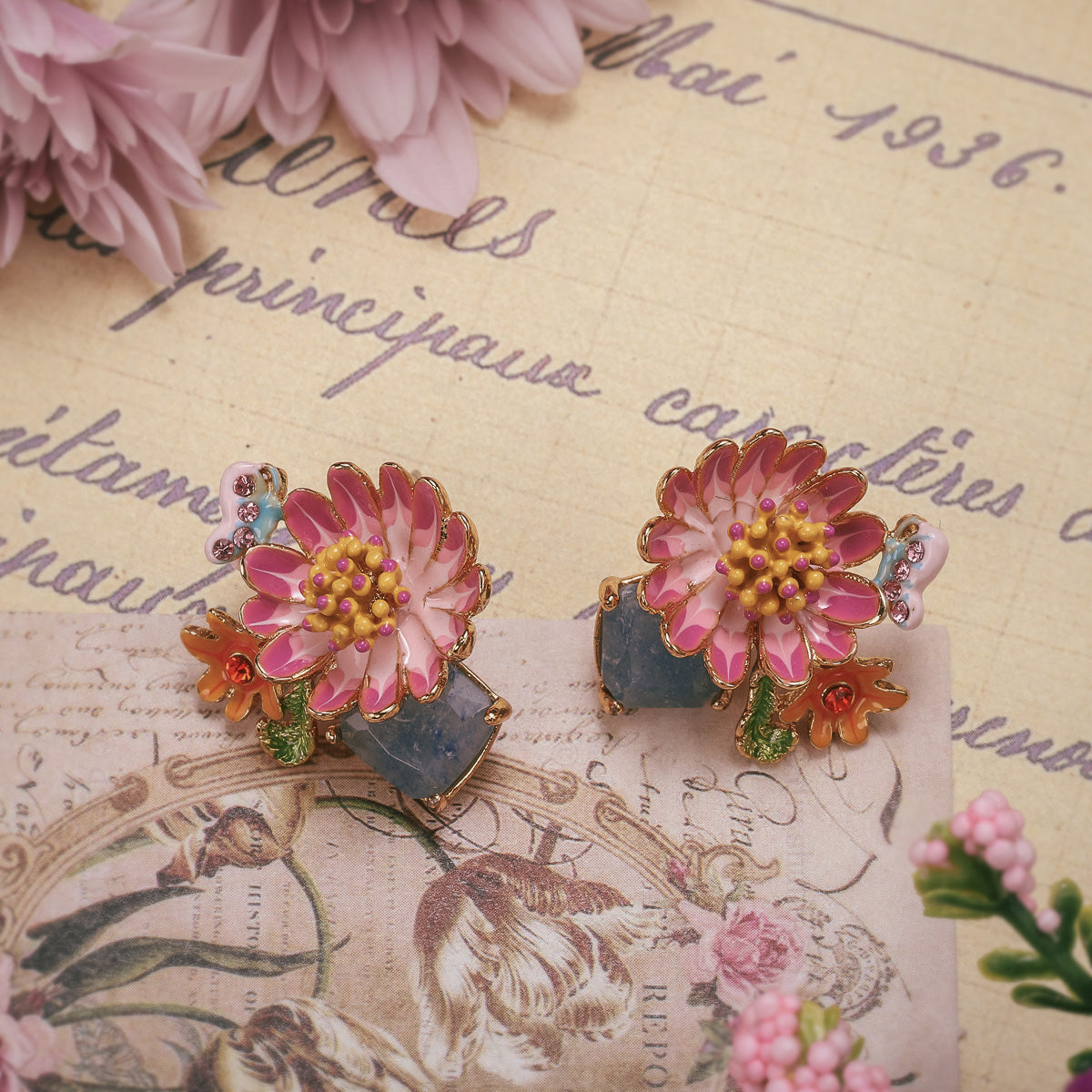 Pink Daisy Clip-on Earrings