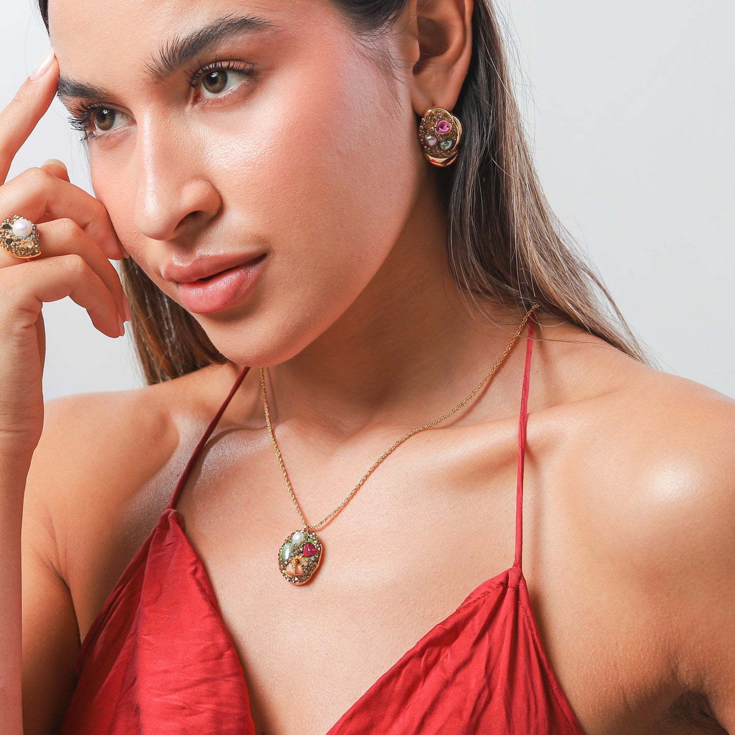 Gemstone Oil Painting Necklace