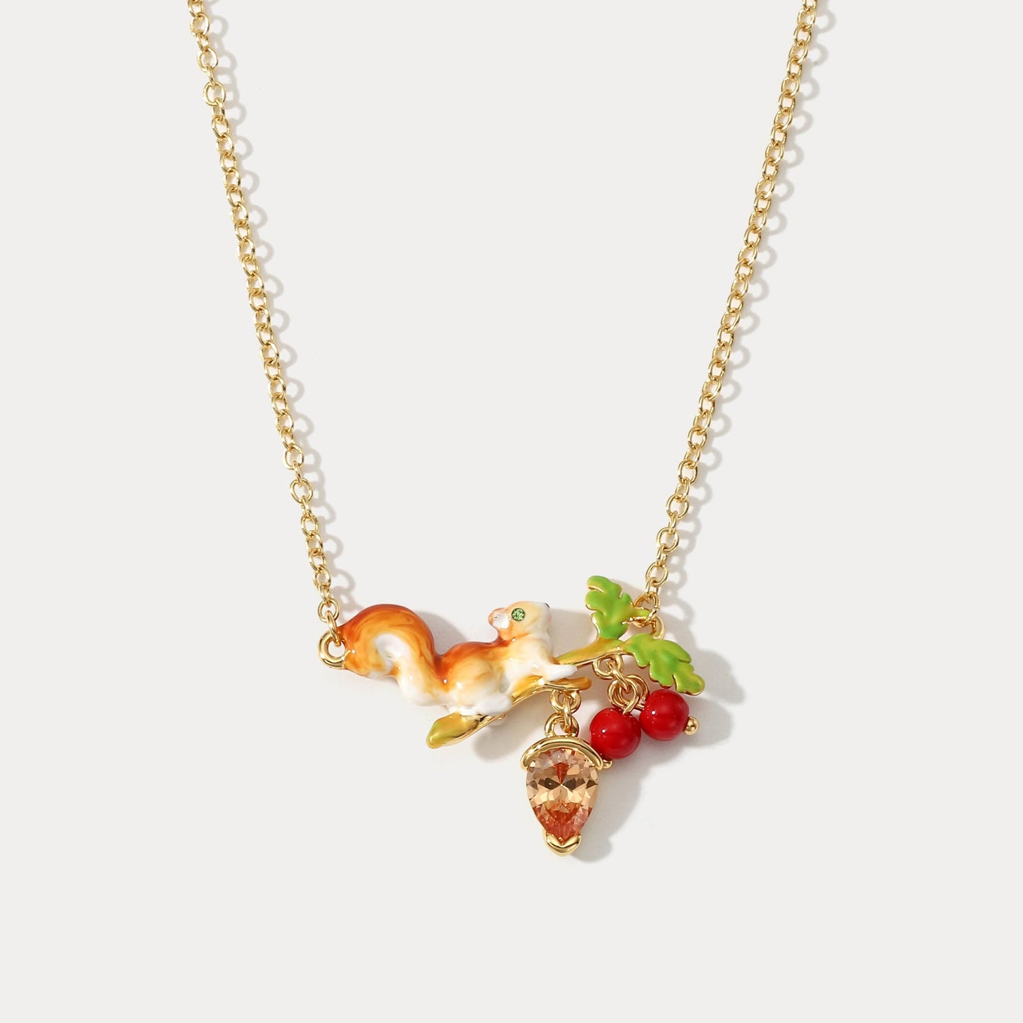 Squirrel Diamond Acorn Necklace