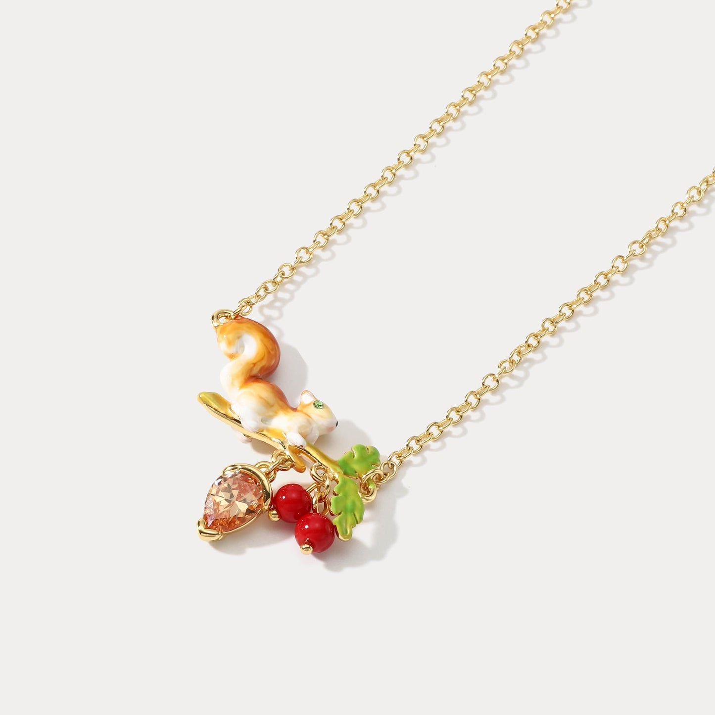 Squirrel Diamond Acorn Necklace