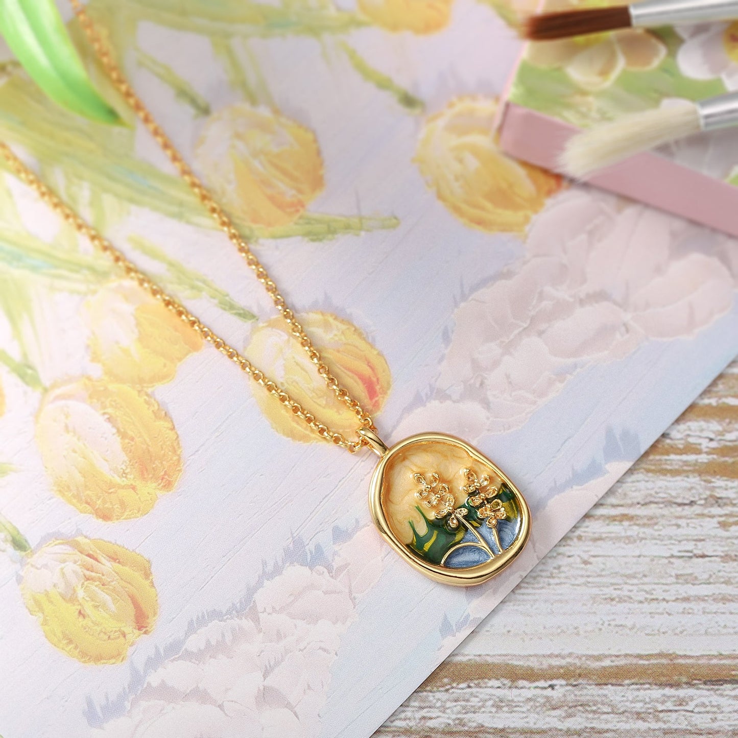 Country Cornfield Oil Painting Necklace