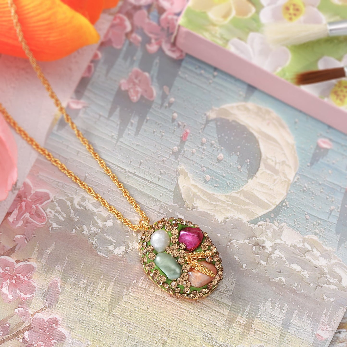 Gemstone Oil Painting Necklace
