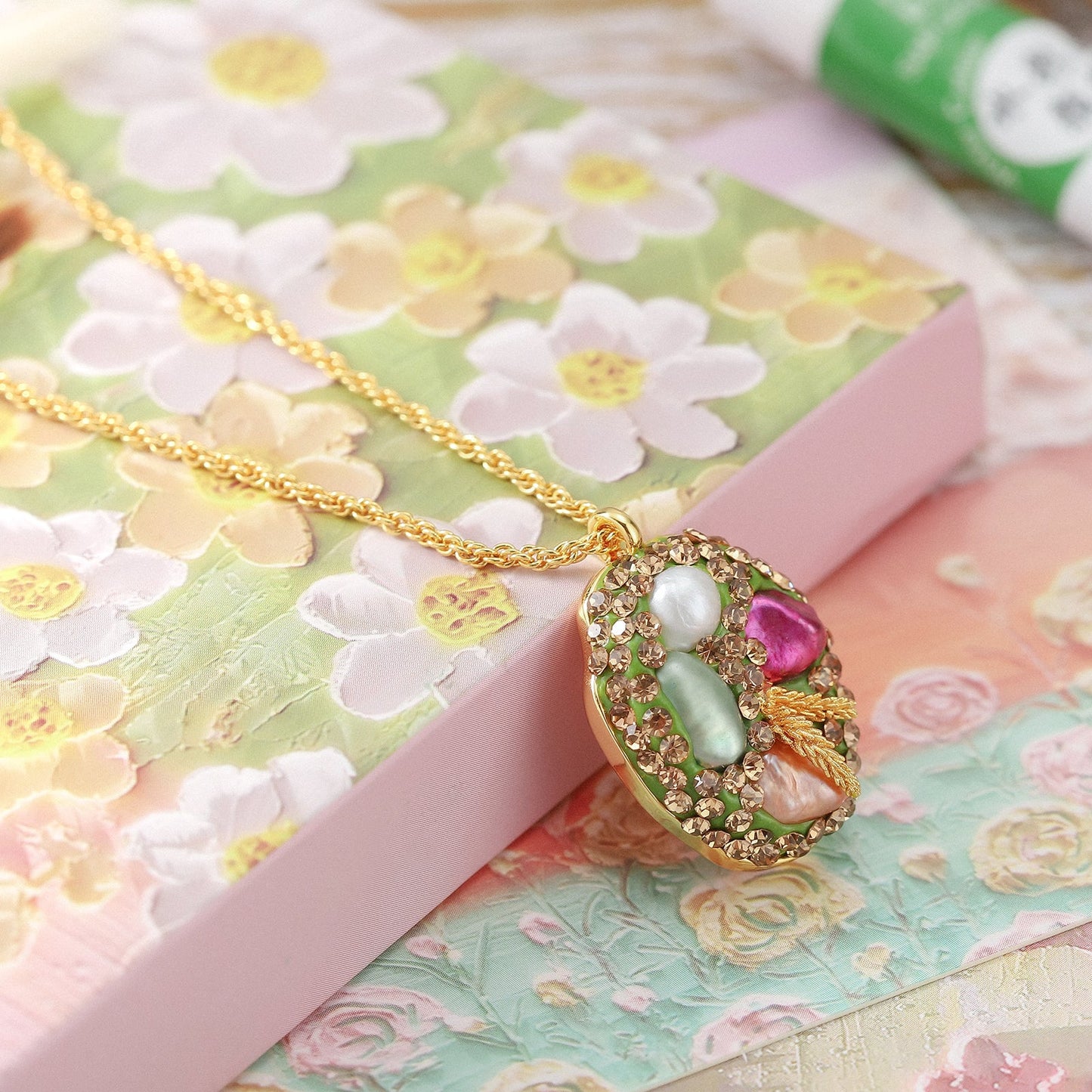 Gemstone Oil Painting Necklace