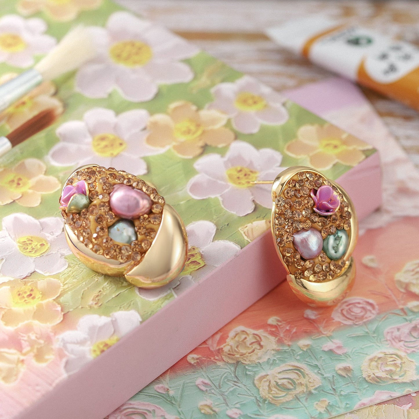 Gemstone Oil Painting Earrings