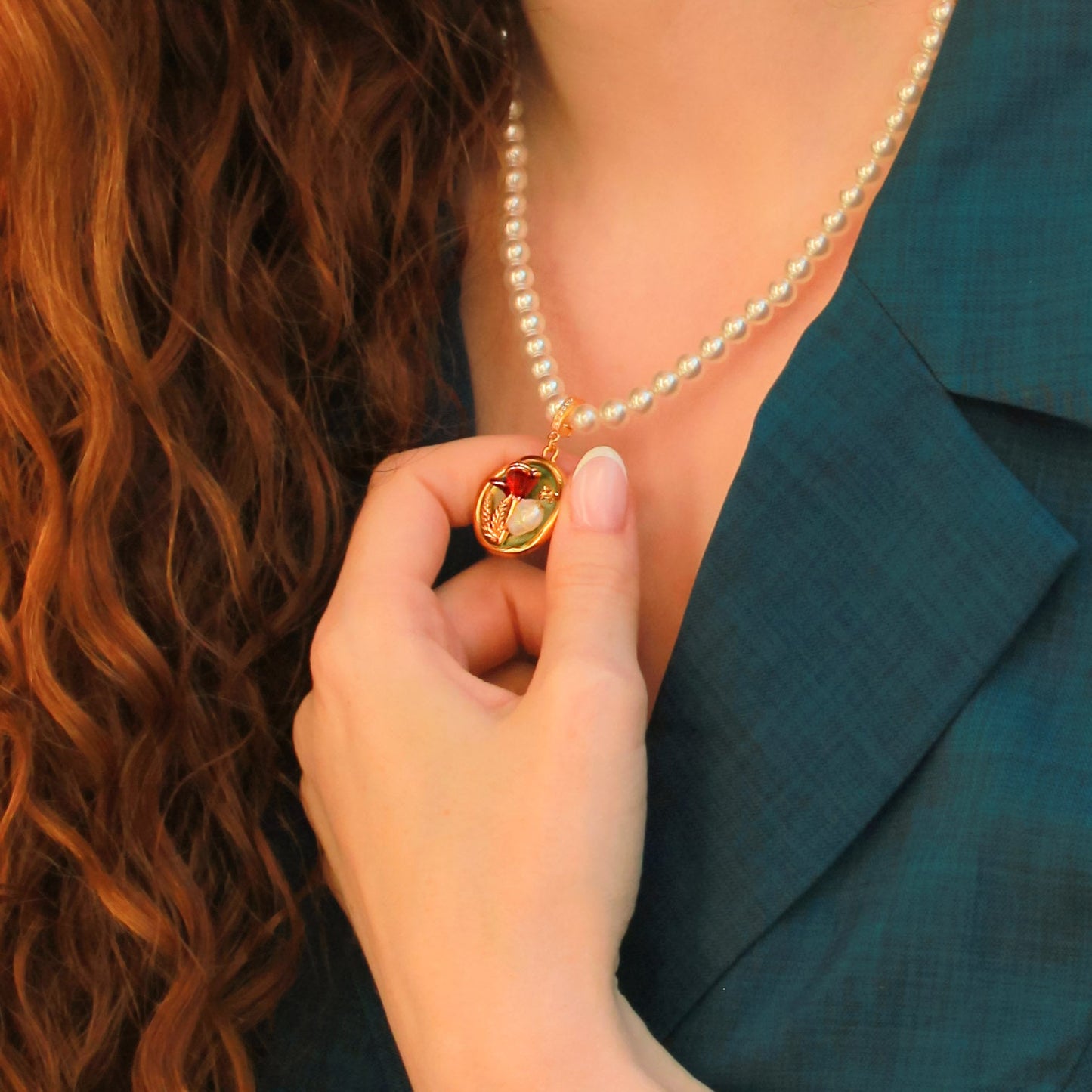 Rose Pendant Oil Painting Necklace