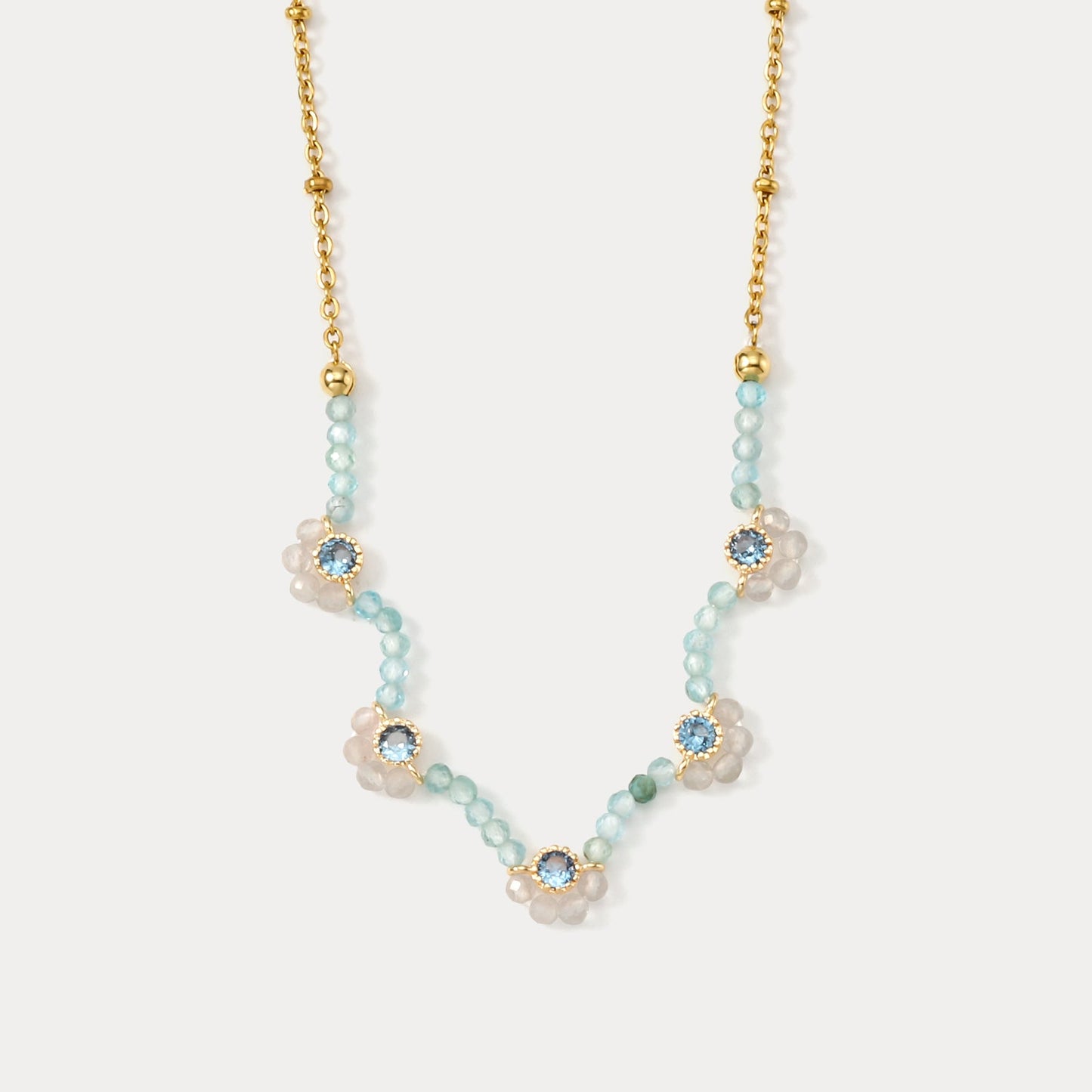 Aquamarine Flower Beaded Necklace
