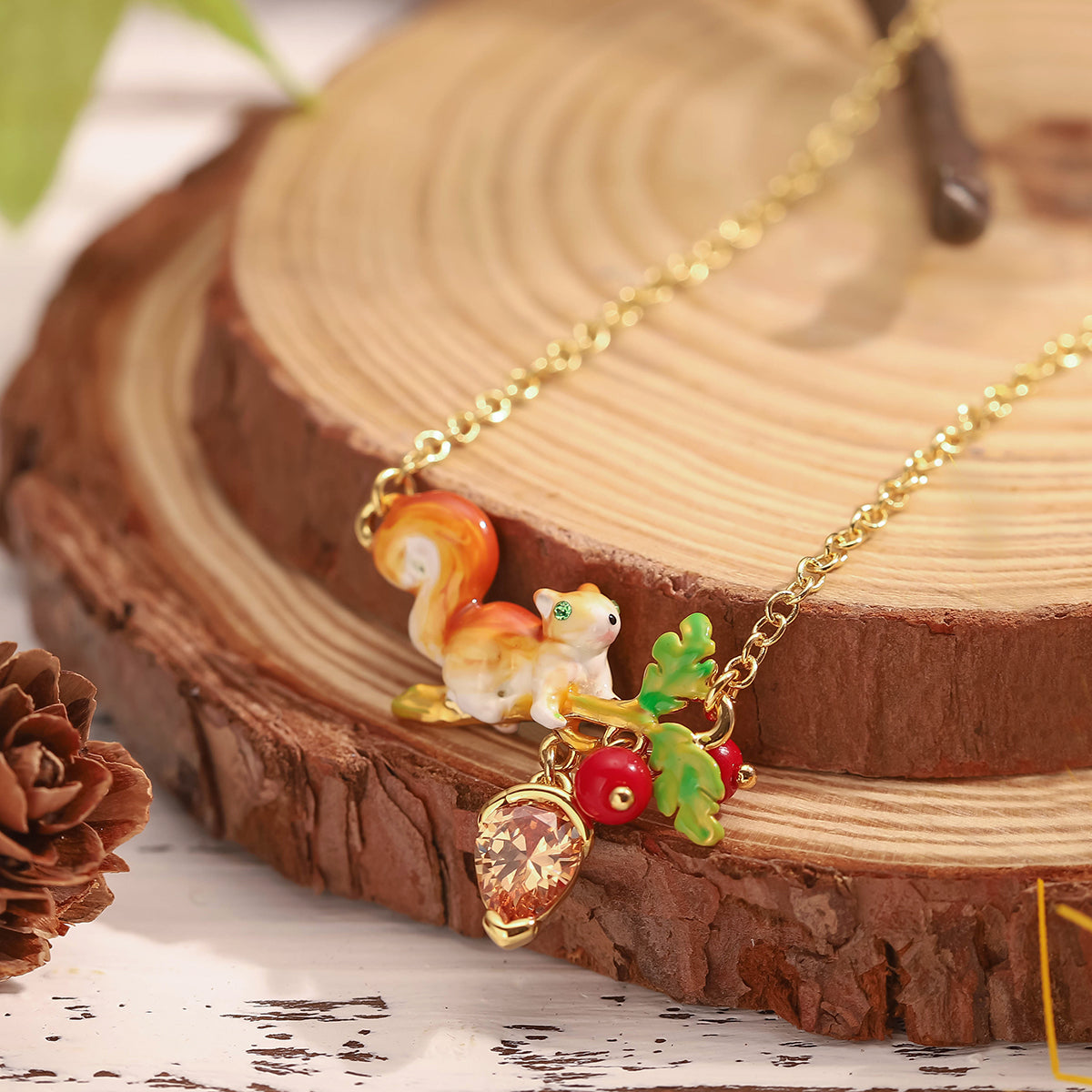 Squirrel Diamond Acorn Necklace