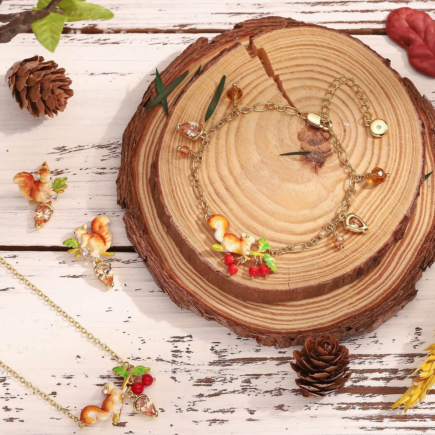 Squirrel Diamond Acorn Necklace