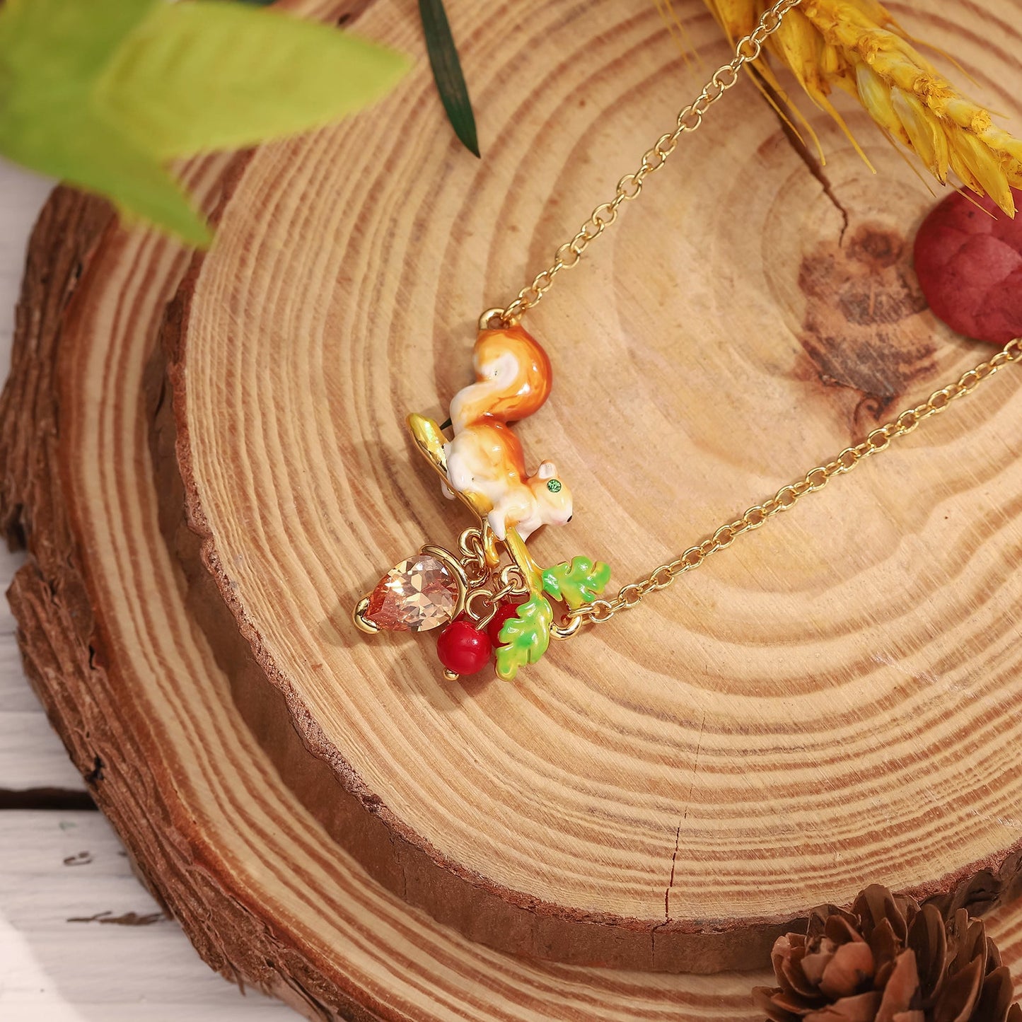 Squirrel Diamond Acorn Necklace