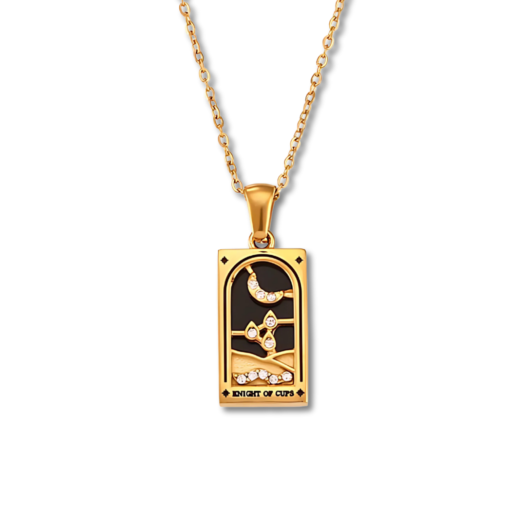 Knight of Cups - Tarot card Dainty  18k Necklace with Enamel