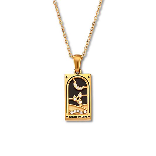 Knight of Cups - Tarot card Dainty  18k Necklace with Enamel