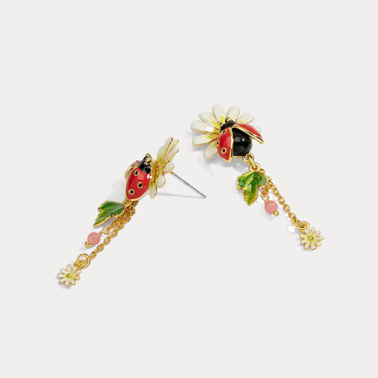 Ladybug Daisy Drop Earrings