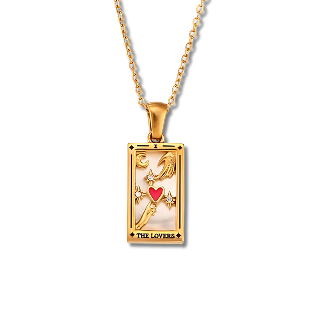 The Lovers - Tarot card Dainty  18k Necklace with Enamel