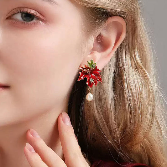 Maple Leaf Pearl Earrings