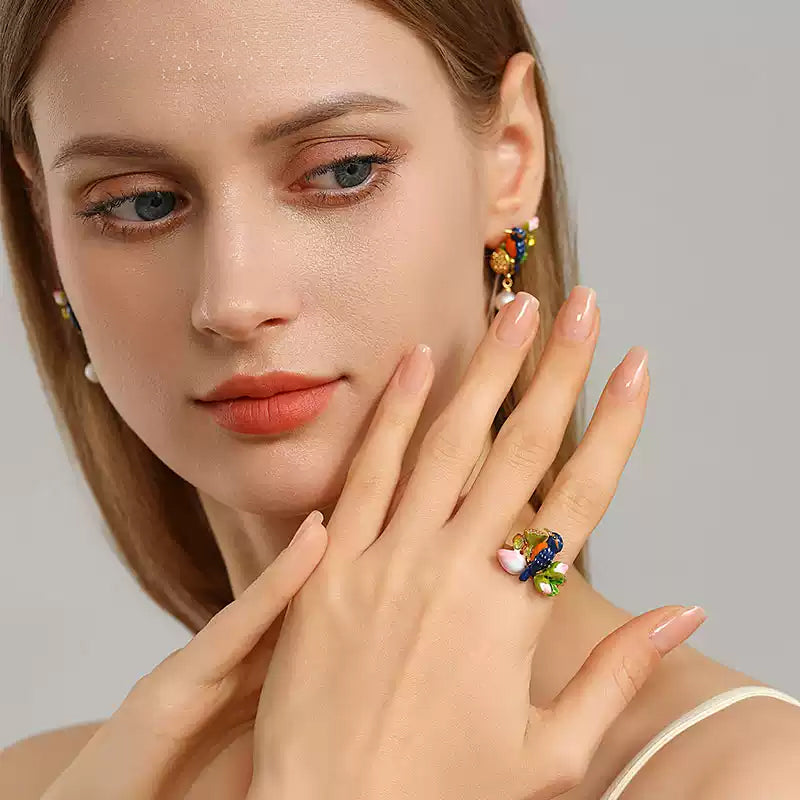 Lotus Kingfisher Enamel Ring