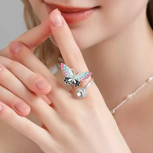 Silver Butterfly Enamel Ring