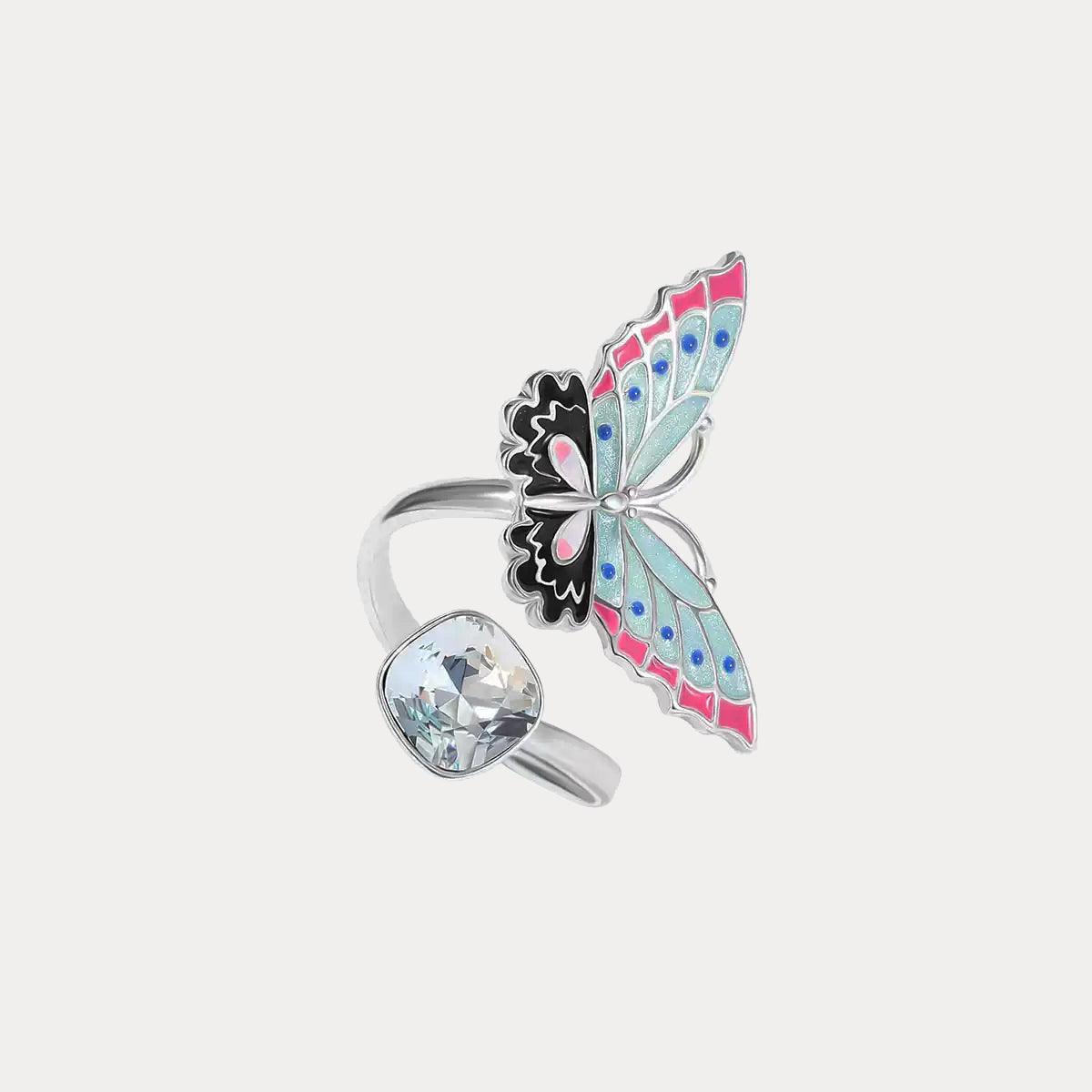 Silver Butterfly Enamel Ring