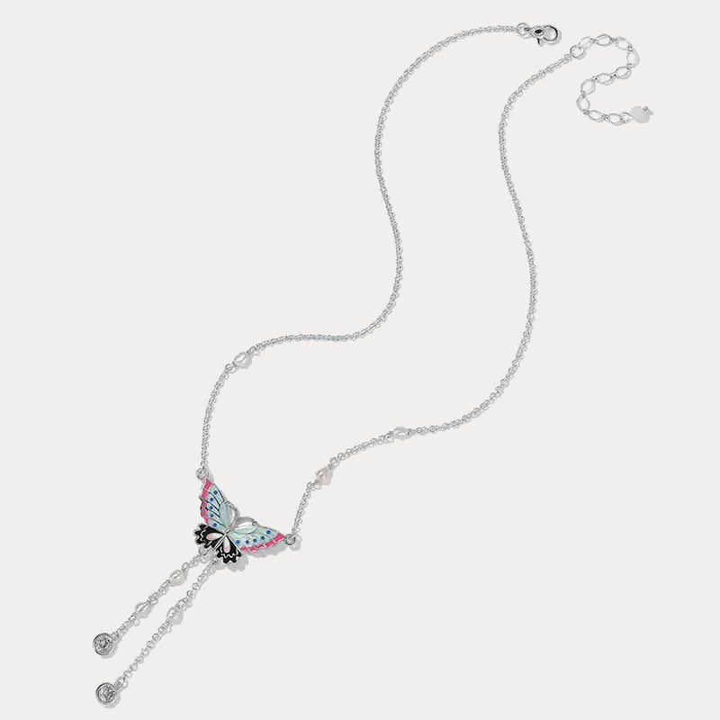 Silver Butterfly Enamel Necklace