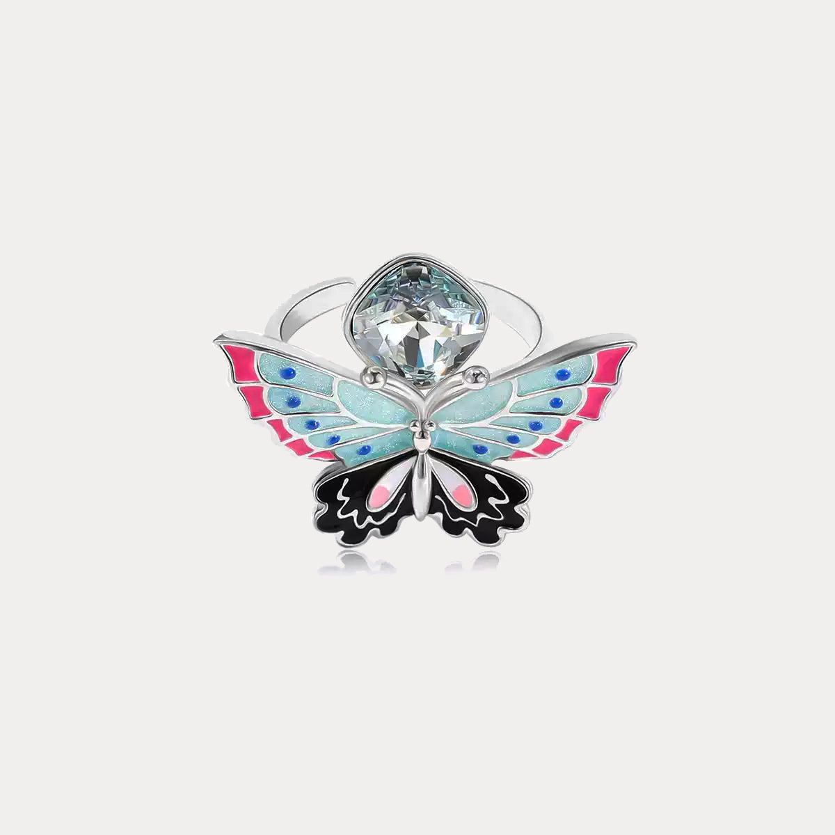 Silver Butterfly Crystal Ring