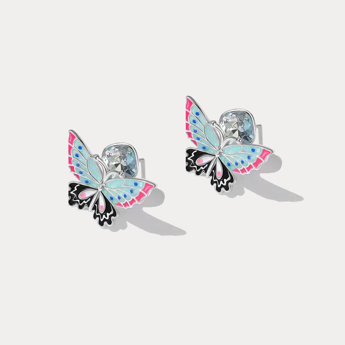 Silver Butterfly Crystal Earrings