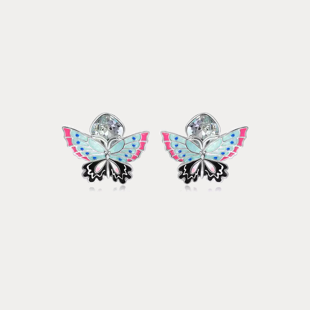 Silver Butterfly Crystal Earrings