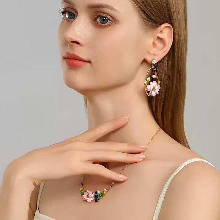 Hoop Lotus Kingfisher Earrings