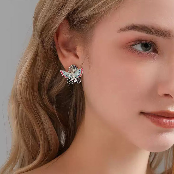 Silver Butterfly Crystal Earrings