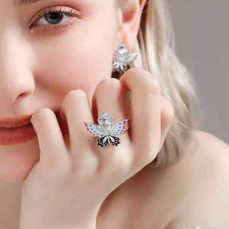 Silver Butterfly Crystal Ring