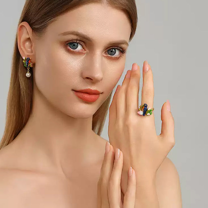 Lotus Kingfisher Enamel Ring