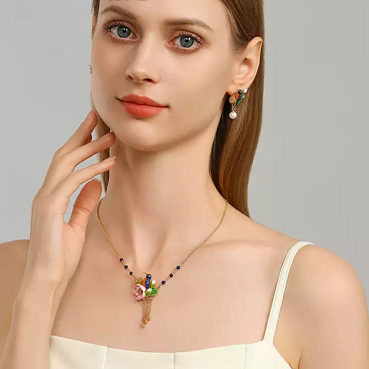 Lotus Kingfisher Pearl Earrings