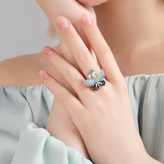 Silver Butterfly Crystal Ring