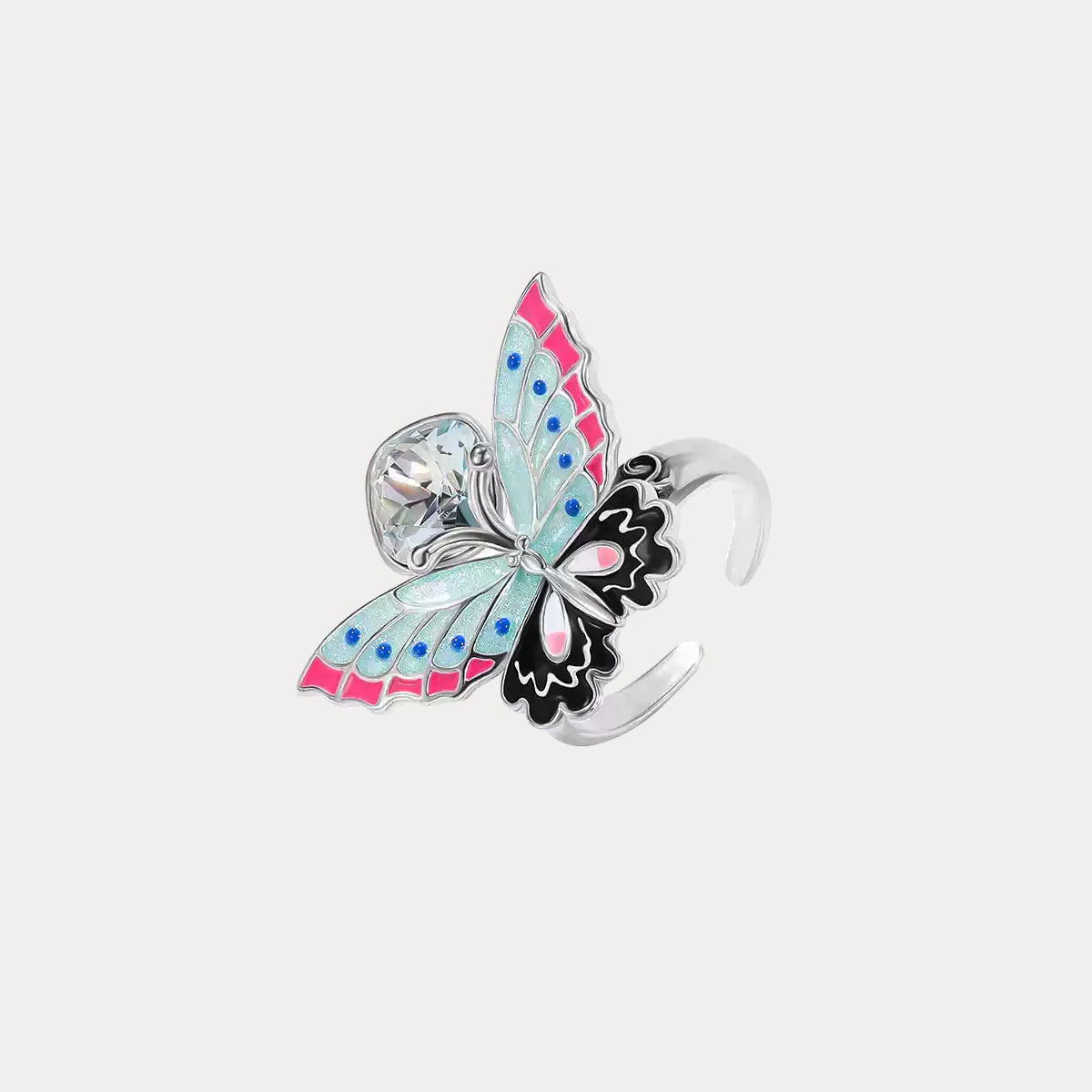 Silver Butterfly Crystal Ring