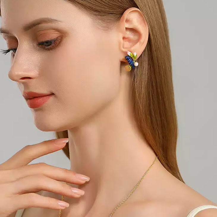 Lotus Kingfisher Enamel Earrings
