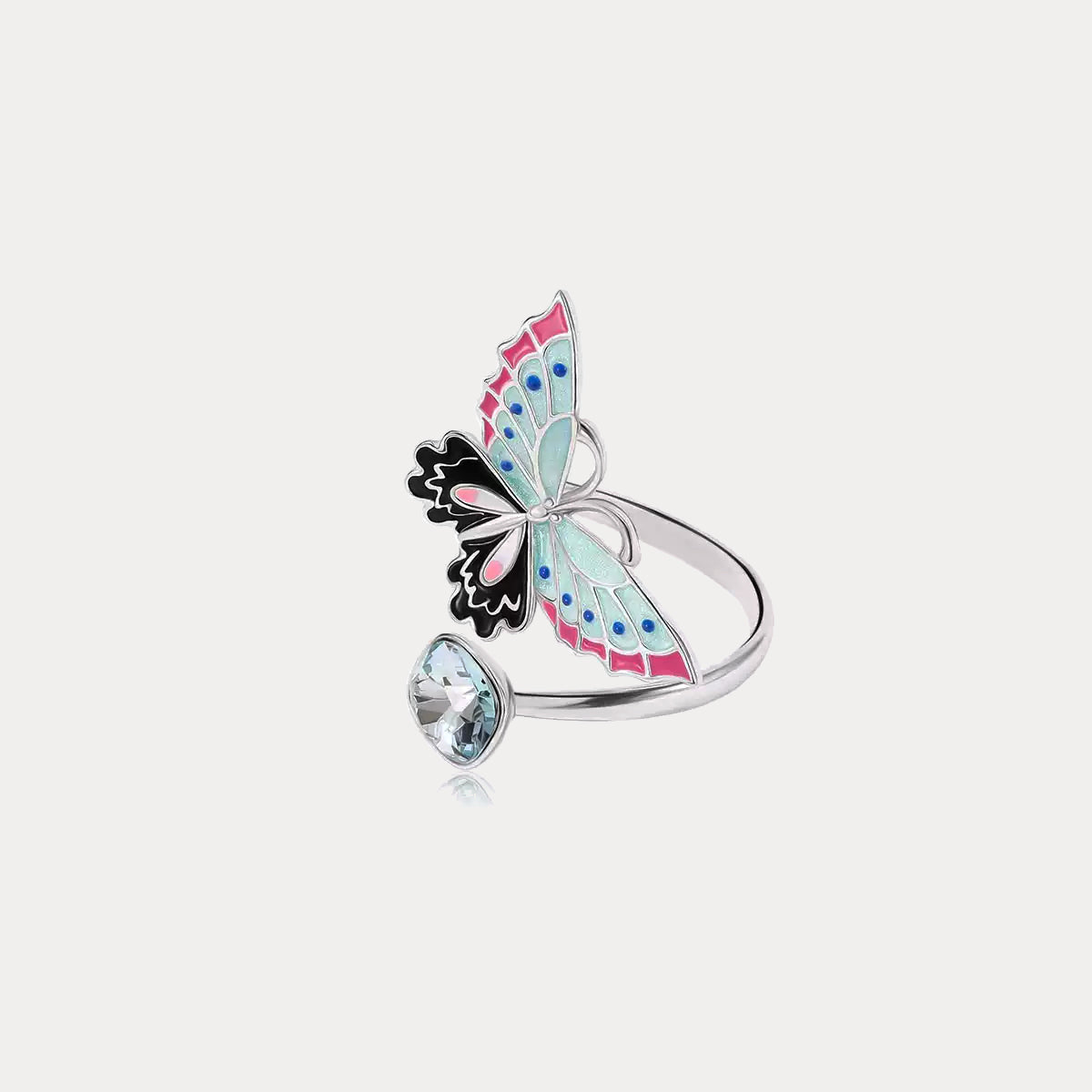 Silver Butterfly Enamel Ring