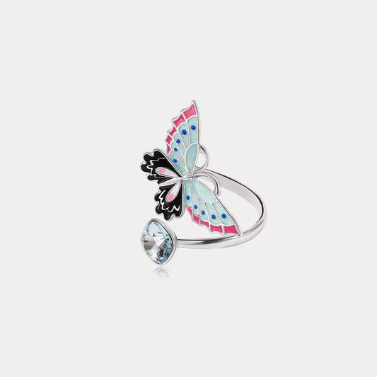 Silver Butterfly Enamel Ring