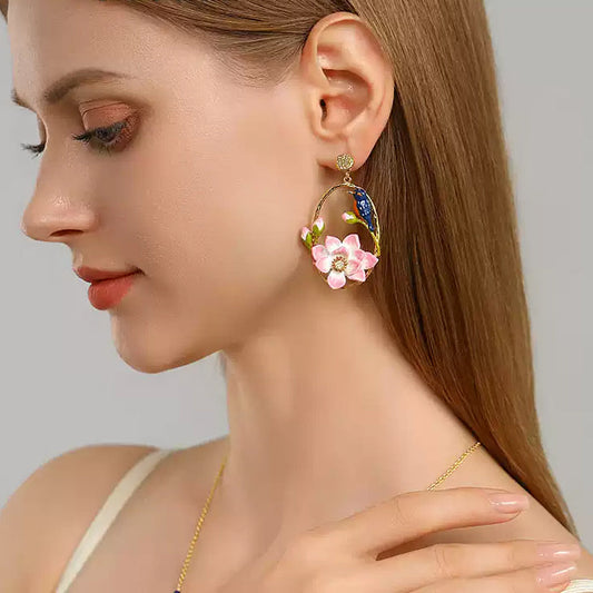 Hoop Lotus Kingfisher Earrings