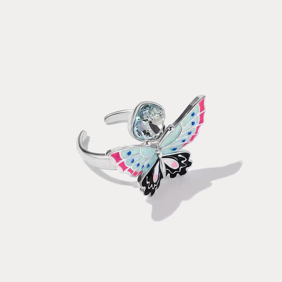 Silver Butterfly Crystal Ring