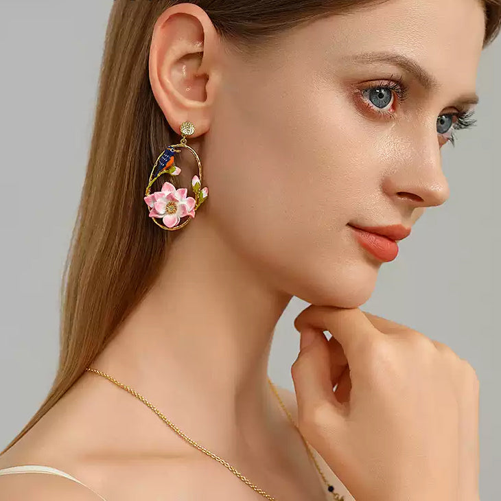Hoop Lotus Kingfisher Earrings