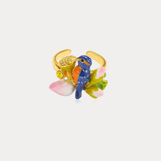 Lotus Kingfisher Enamel Ring