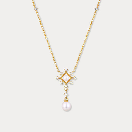 Gold Snowflake Pearl Necklace