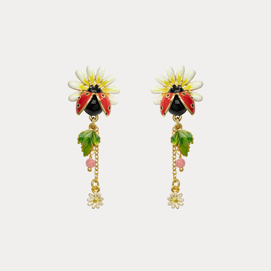 Ladybug Daisy Drop Earrings