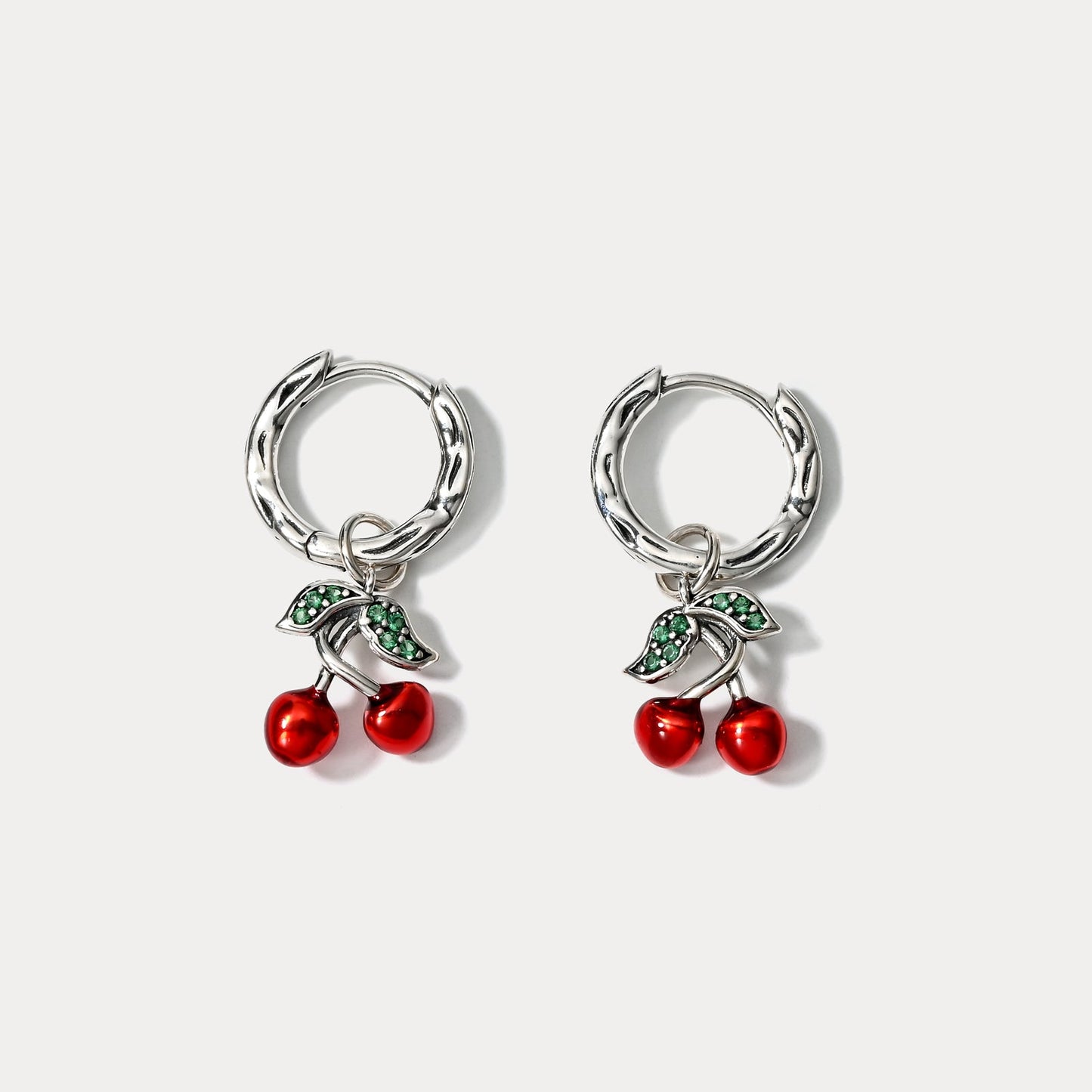 Silver Cherry Hoop Earrings