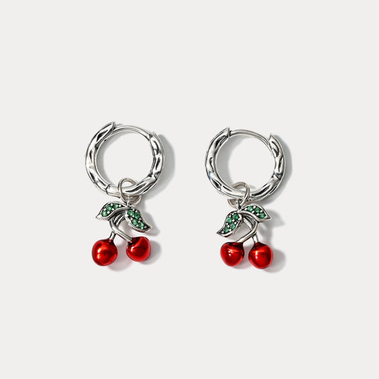 Silver Cherry Hoop Earrings